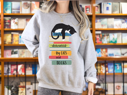 Cats and Books Sweatshirt, Gift for Cat Mom, Cat Dad Shirt, Bookaholic Sweatshirt, Cat Lover Shirt, Sweatshirt for Cat Lover, Reader Sweater