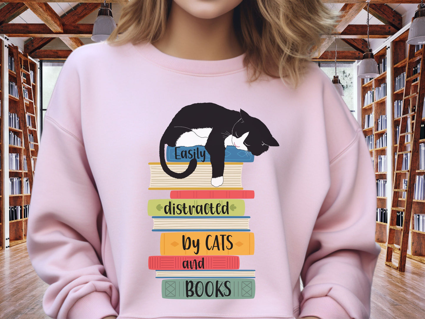 Cats and Books Sweatshirt, Gift for Cat Mom, Cat Dad Shirt, Bookaholic Sweatshirt, Cat Lover Shirt, Sweatshirt for Cat Lover, Reader Sweater