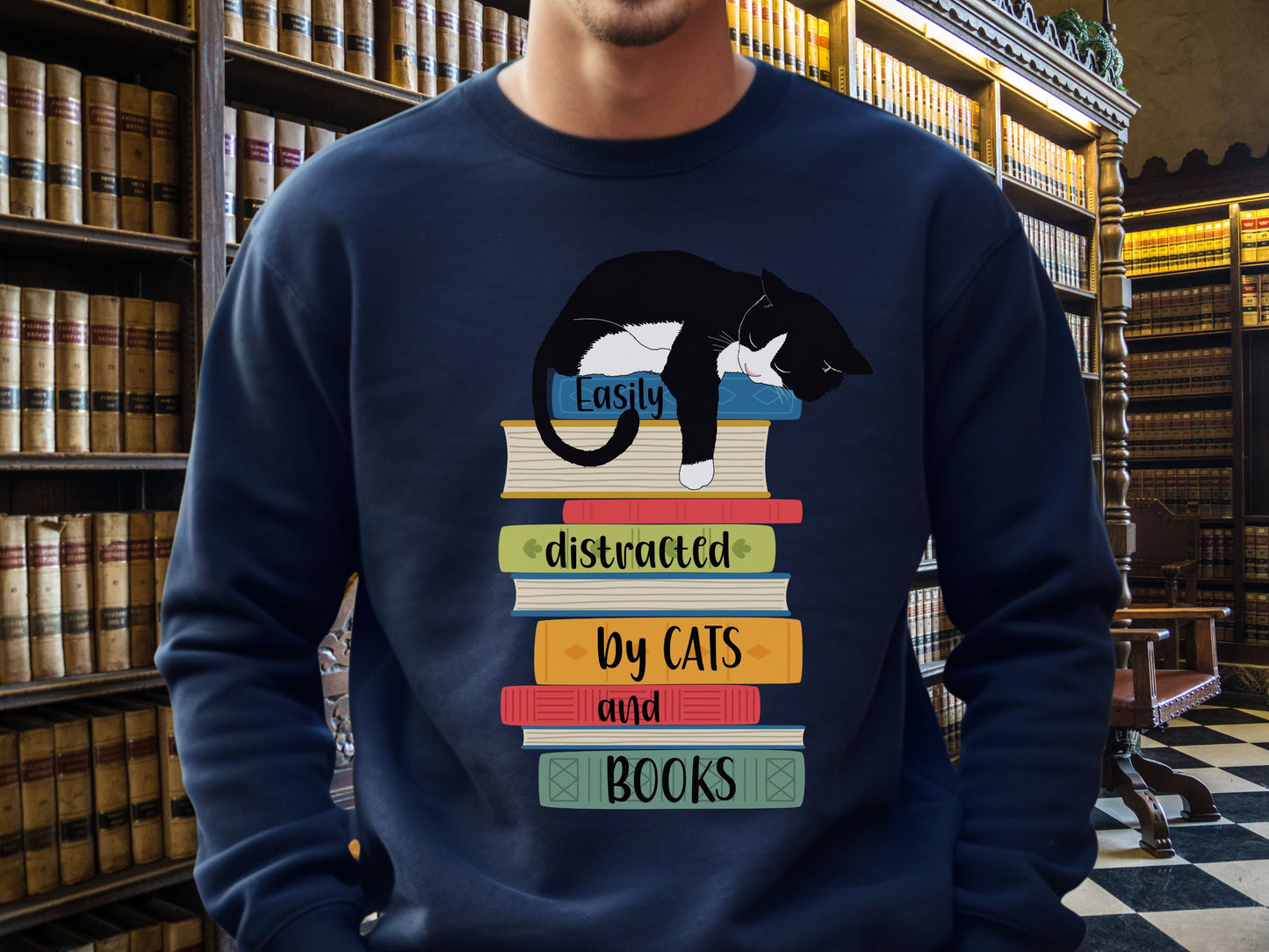 Cats and Books Sweatshirt, Gift for Cat Mom, Cat Dad Shirt, Bookaholic Sweatshirt, Cat Lover Shirt, Sweatshirt for Cat Lover, Reader Sweater