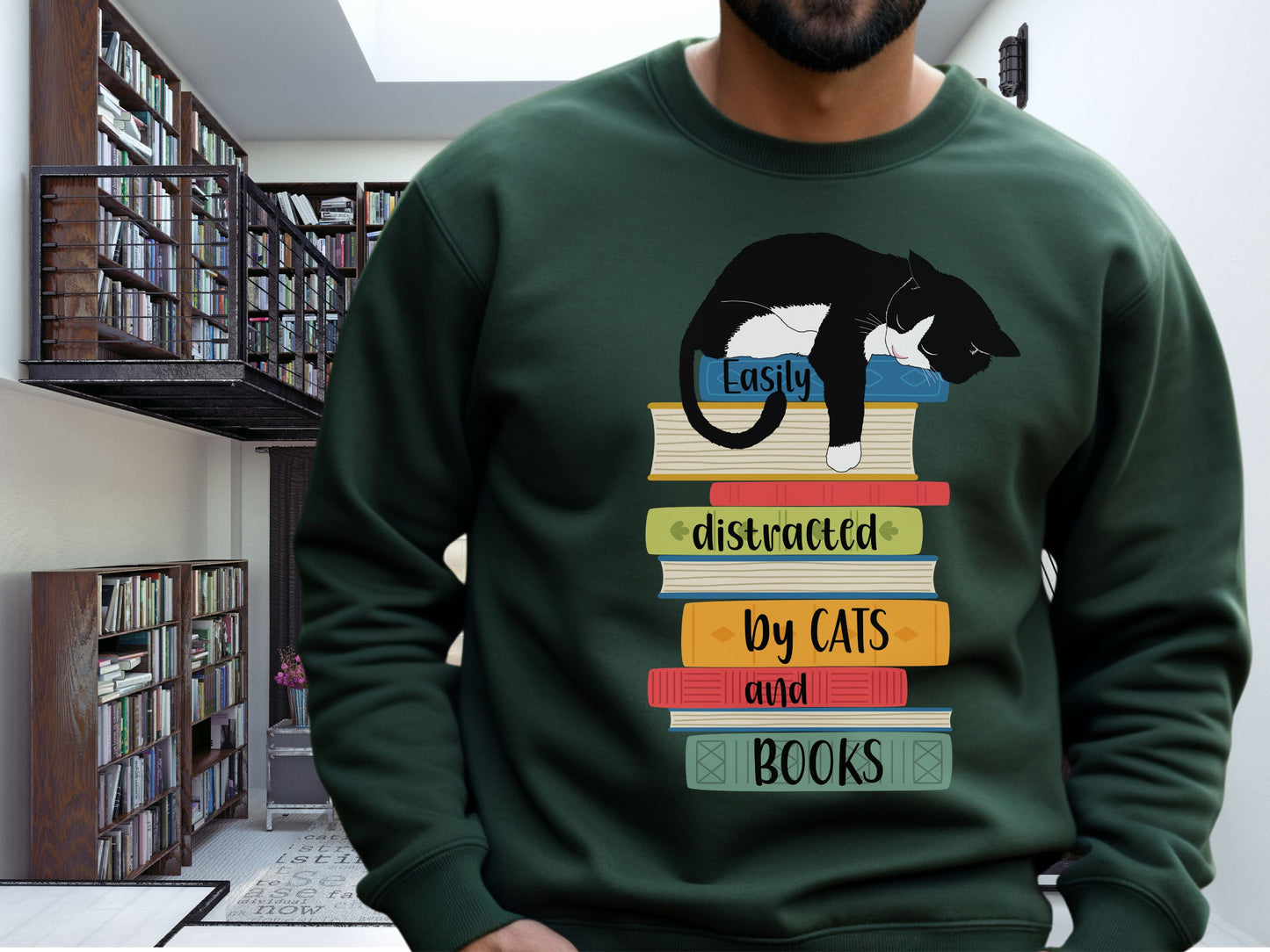 Cats and Books Sweatshirt, Gift for Cat Mom, Cat Dad Shirt, Bookaholic Sweatshirt, Cat Lover Shirt, Sweatshirt for Cat Lover, Reader Sweater