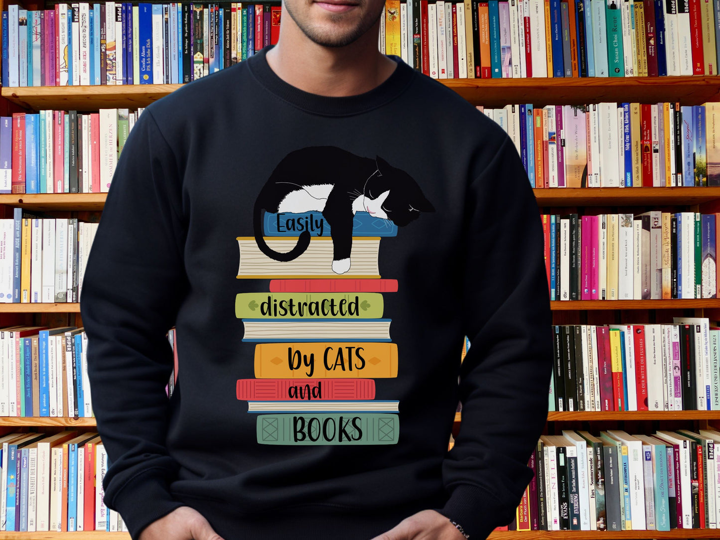 Cats and Books Sweatshirt, Gift for Cat Mom, Cat Dad Shirt, Bookaholic Sweatshirt, Cat Lover Shirt, Sweatshirt for Cat Lover, Reader Sweater