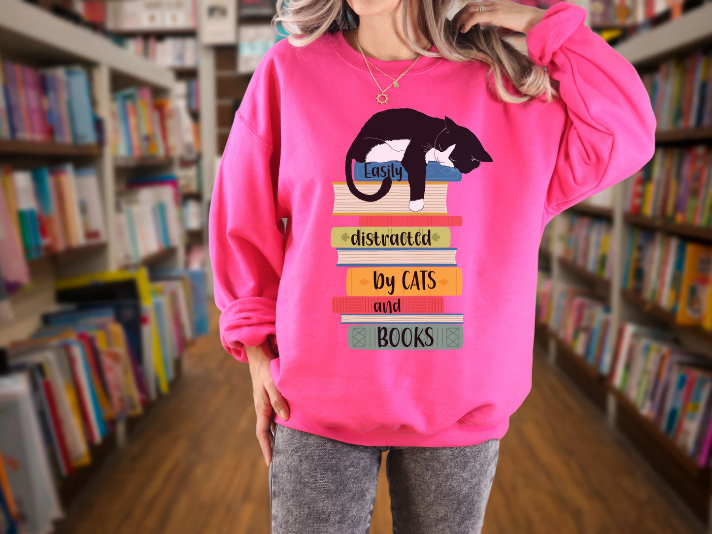 Cats and Books Sweatshirt, Gift for Cat Mom, Cat Dad Shirt, Bookaholic Sweatshirt, Cat Lover Shirt, Sweatshirt for Cat Lover, Reader Sweater