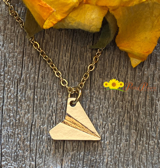 Gold Paper Plane Necklace, Aviation Jewelry, Flight Attendant , Pilot Gift, Traveler Gift, Graduation Gift, Origami Plane Charm, Airplane Jewelry