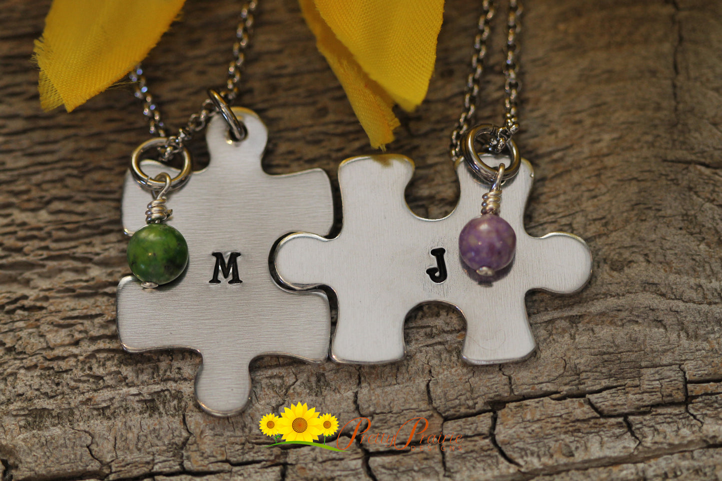 Aluminum Initial Puzzle Piece Necklace, Personalized Puzzle Pieces, Hand Stamped, Couples Gift, Sorority Sisters, Sibling Gift, Best Friend Necklaces