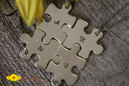 Brass Initial Puzzle Piece Necklace, Personalized Puzzle Pieces, Hand Stamped Puzzle Jewelry, Couples Gift, Sibling Gift, Autism Awareness Necklace, Family Member Jewelry, Best Friend Necklace Set, Puzzle Lover Gift