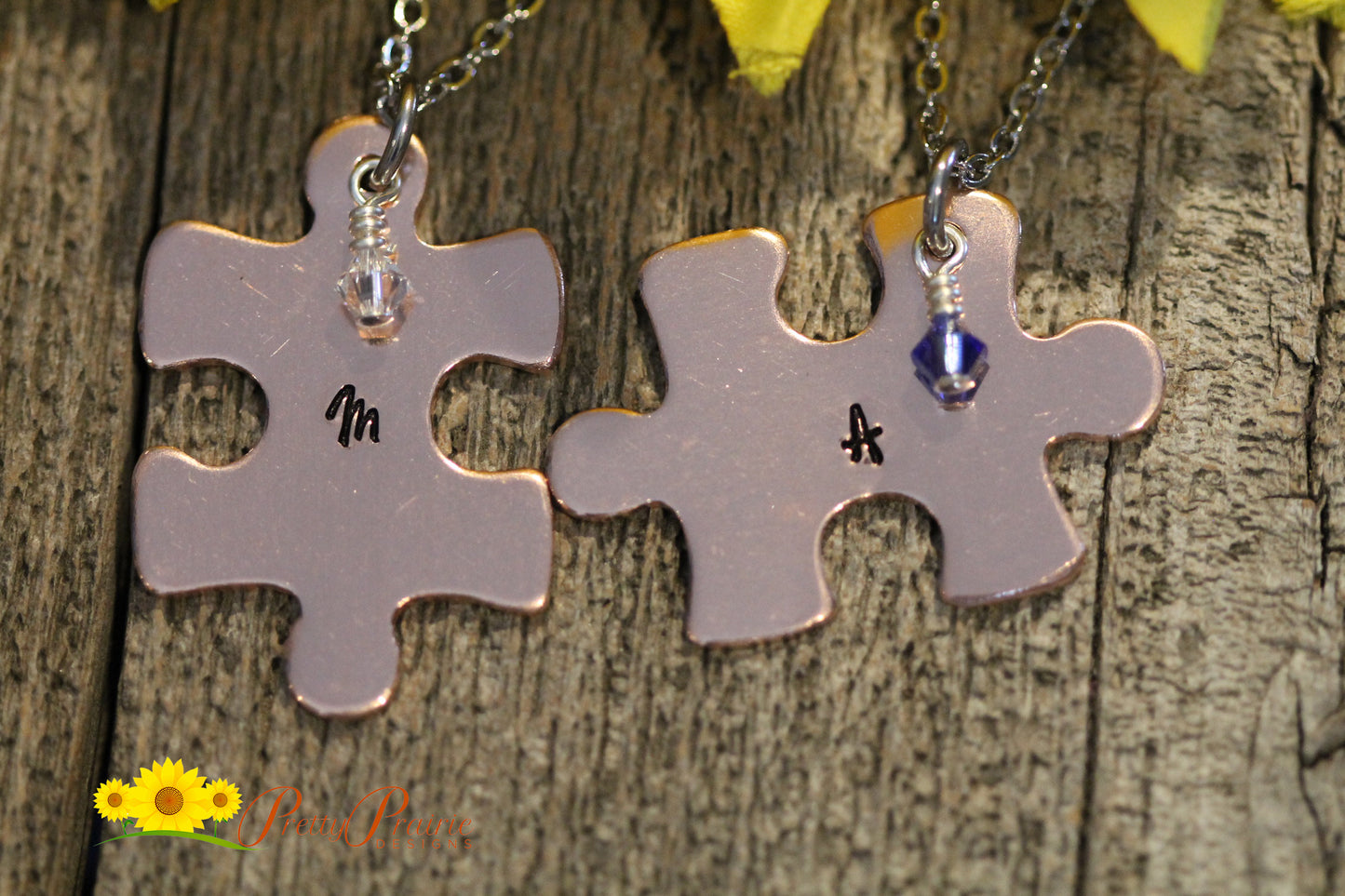 Copper Initial Puzzle Piece Necklace, Autism Necklace, Personalized Puzzle Pieces, Hand Stamped Puzzle Jewelry, Couples Gift, Sibling Gift, Best Friend Necklaces, Puzzle Lover Gift