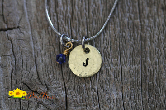 Gold Hammered Initial Necklace, Hand Stamped Discs, Personalized Disc Necklace, Custom Initial Necklace, Hammered Discs, Textured Initial Jewelry