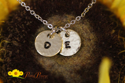 Gold Hammered Initial Necklace, Hand Stamped Discs, Personalized Disc Necklace, Custom Initial Necklace, Hammered Discs, Textured Initial Jewelry