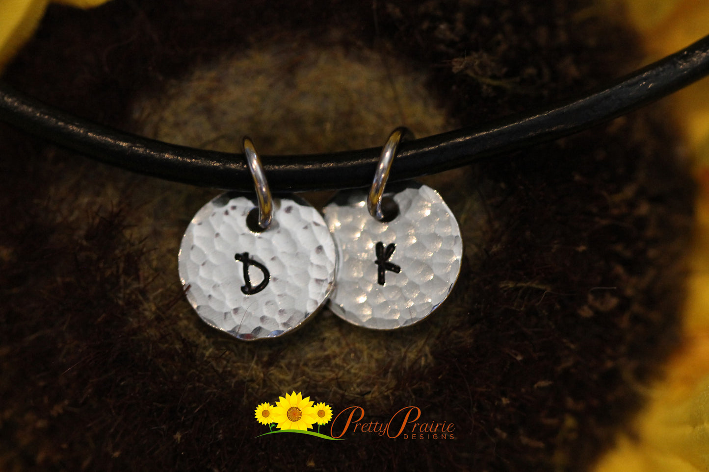 Silver Hammered Initial Necklace, Hand Stamped Discs, Personalized Disc Necklace, Custom Initial Necklace, Hammered Discs, Textured Initial Jewelry