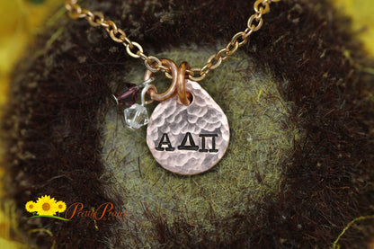 Sorority Teardrop Necklace, Greek Letters, College Daughter Gift, Sorority Sister Gift, Alumni Gift, Hand Stamped Greek Letters, Boyfriend Fraternity Necklace, Love My Sorority Jewelry, College Necklace