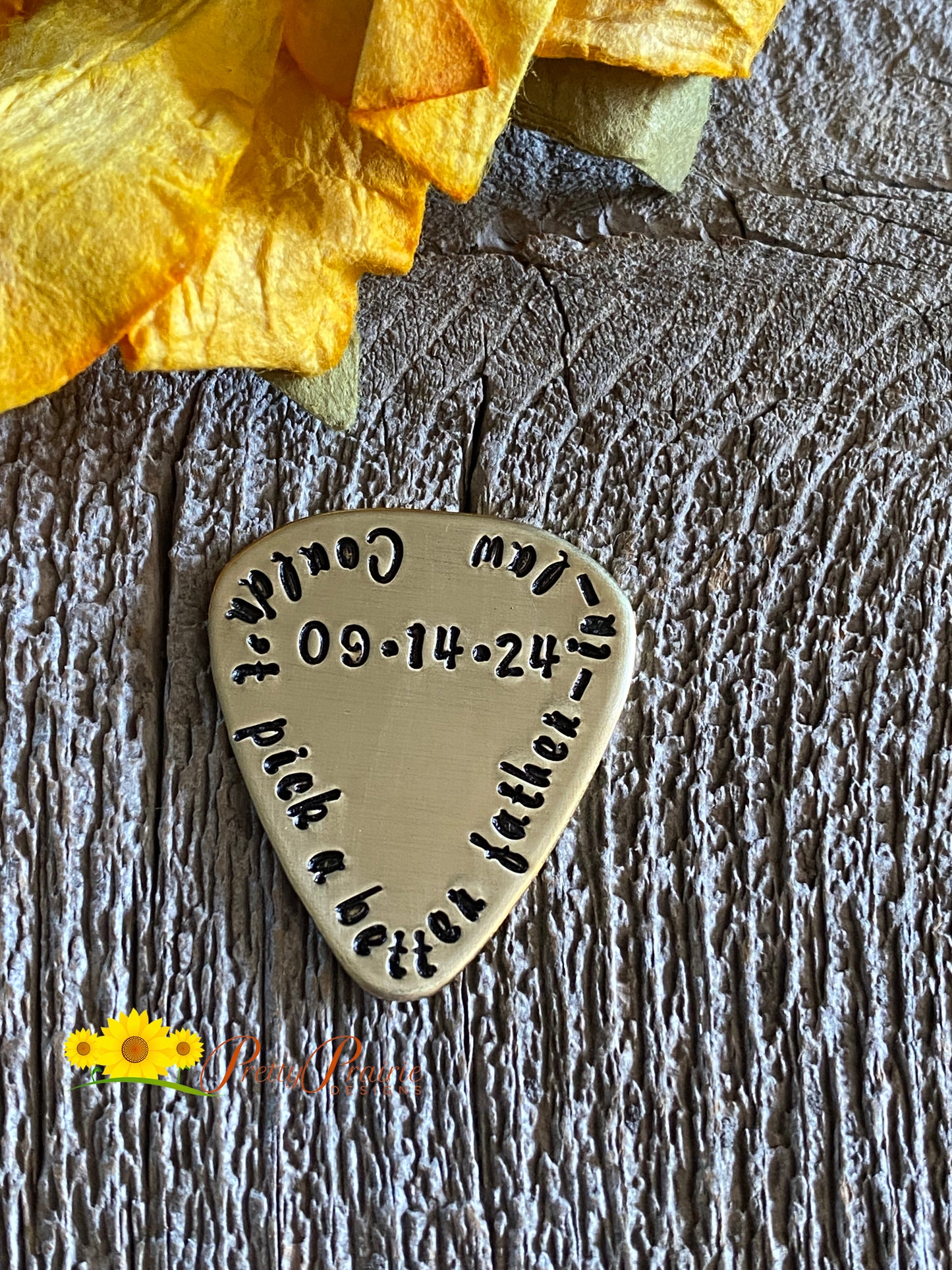 Father-in-Law Guitar Pick, Father-in-Law Gift, Hand Stamped Metal Pick, Guitar Lover Present, Wedding, Special Occasion Pick, Musician Gift