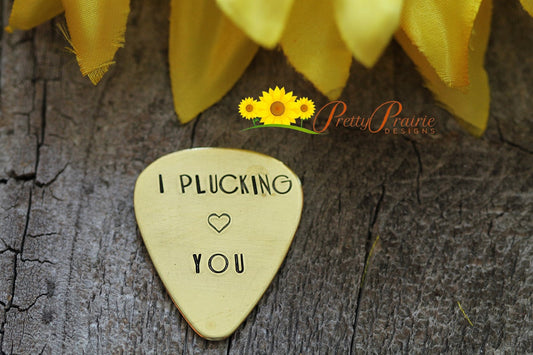 I Plucking Love You Guitar Pick, Hand Stamped Guitar Pick, Musician Gift, Boyfriend Gift, Gift for a Guitarist, Wedding Gift, Music Token