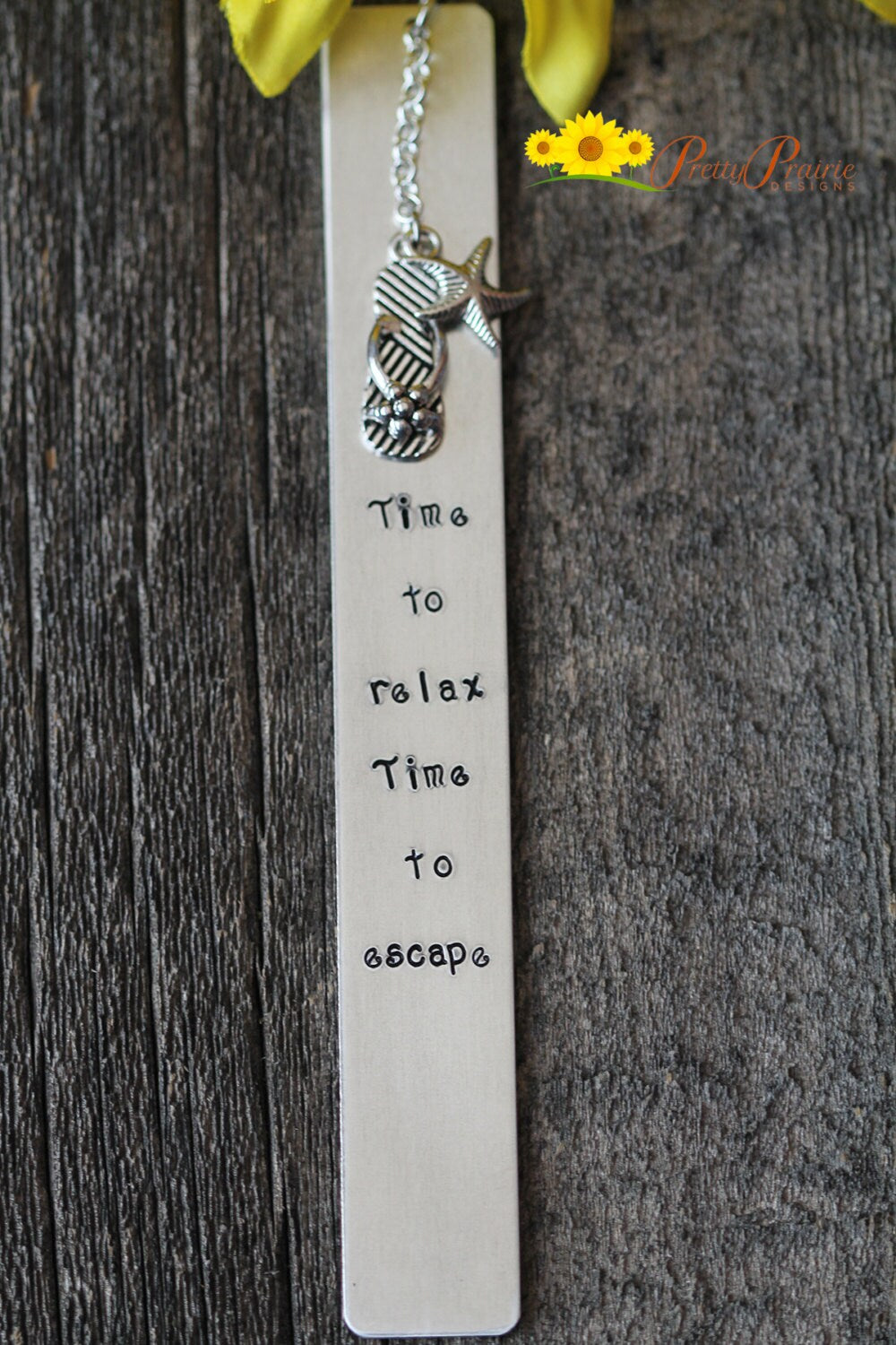 Time to Relax Bookmark, Hand Stamped, Metal, Retirement Gift, Graduation, Book Lover, Beach Gift, Love to Read, End of the Year Teacher Gift