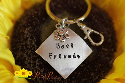 BFF Keychain - Best Friends Forever - Flower Charm Key Ring - Present for Best Friend