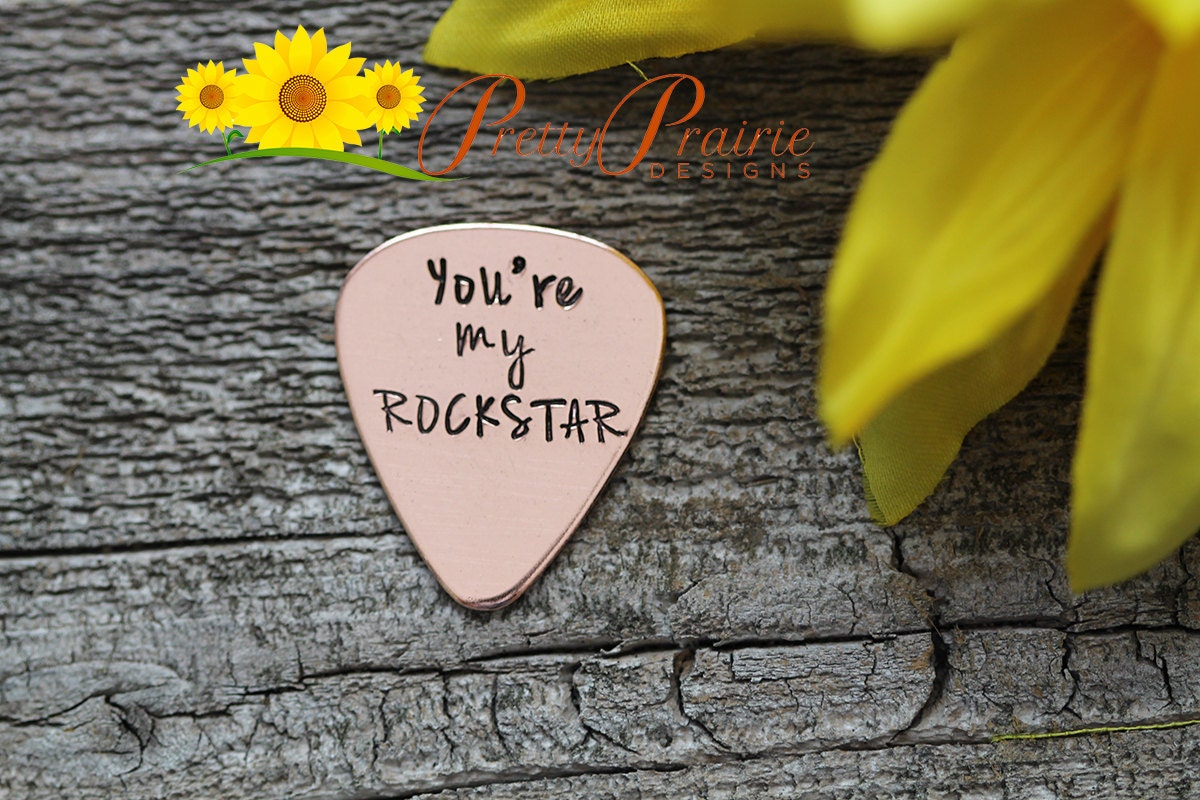 You're My Rockstar Guitar Pick, Band Gift, Hand Stamped Metal Present, Guitarist Gift, Rockin' Dad, Rock & Roll Present, Music Lover Gift