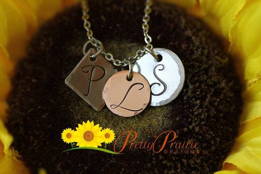Triple Initial Necklace, Personalized, Monogrammed Jewelry, Mother of Three Gift, New Mother Jewelry, Mixed Metal, Children's Initials
