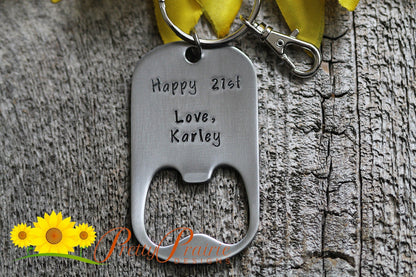 Happy 21st Bottle Opener, Birthday Gift, Custom Gift, Hand Stamped, Beer Opener, Keychain Opener, Husband Birthday Gift, Boyfriend Birthday