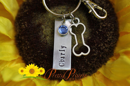 Pet Sympathy Gift - Pet Memorial Jewelry - Handstamped Pet Keychain - Dog Bone Keychain - Custom Pet Name - Keychain for Dog Owner