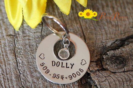 Dog ID Tag, Dog Tag - Pet Accessories - Personalized Unique Pet Tag for your Dog - Birthstone Pet Tags - Custom Made Dog Tags - Stamped