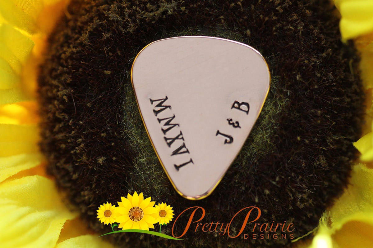 Roman Numeral Guitar Pick, Hand Stamped Pick, Anniversary Gift for Guitarist, Metal Date Pick, Personalized Musician Present, Memorial Pick