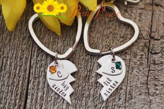 Big Sister Little Sister Keychain - Sister's Gift - Broken Heart Keychain - Personalized - Keychain Set - Little Sister Gift - Hand Stamped