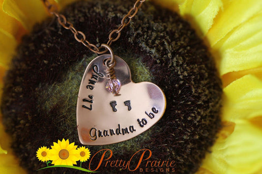 Grandma To Be Necklace, New Baby Reveal, Heart Necklace, New Grandma Gift, Your Going to Be a Grandma, Personalized, Hand Stamped Necklace