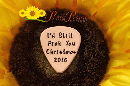 Christmas Guitar Pick,  Gift for Husband or Wife, Metal Guitar Pick, Christmas Gift for Musician, Stocking Stuffer, Hand Stamped, 2020 Pick