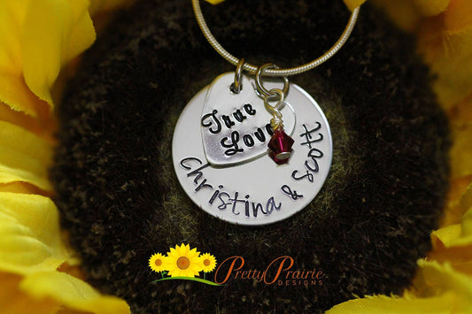 True Love Personalized Necklace, Anniversary Gift, Engagement, Heart Jewelry, Hand Stamped, I Love You, Valentine's Present for Girlfriend