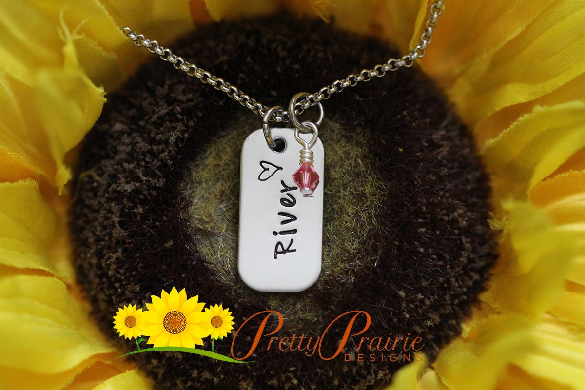 Mini Dog Tag Personalized Heart Necklace, Hand Stamped, Name Jewelry, Daughter Birthday, Girlfriend, Promise Necklace, New Mom, Teen Gift