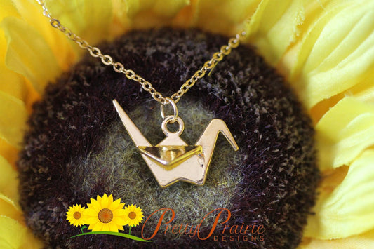 Gold Origami Paper Crane Necklace, Bird Jewelry, Good Luck Jewelry, Origami Crane Charm, Graduation Gift, BFF Necklace, Bird Lover Gift