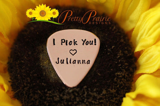 I Pick You Hand Stamped Guitar Pick, Personalized Pick, Metal Pick, Musician Gift, Stocking Stuffer, Gift for Guitarist, Guitar Accessory,