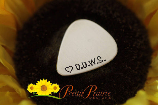 Initial Guitar Pick, Kid's Initials Pick, Hand Stamped Metal Pick, Gift for Music Lover, I Heart Music, Father's Day Gift, Dad Christmas