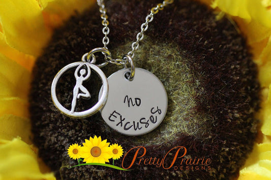 No Excuses Yoga Necklace, Yoga Keychain, Yoga Jewelry, Yoga Instructor Gift, Fitness Jewelry, I Love Yoga, Work Out Jewelry, Resolution Gift