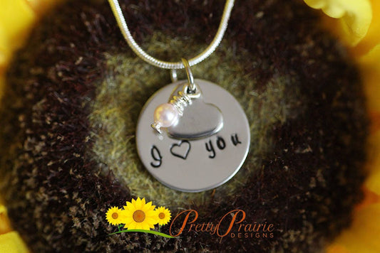 I Love You Necklace, Love Jewelry, Hand Stamped Heart Necklace, Anniversary, Engagement, Valentine Gift, Promise Necklace, Daughter Jewelry