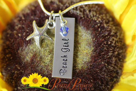 Beach Girl Necklace, Starfish Jewelry, Life is a Beach Necklace, Fun at the Beach, Ocean Lover Jewelry, Teen Birthday Gift, Hand Stamped