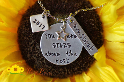 Stars Above the Rest Teacher's Necklace, Teacher Appreciation, Personalized, Hand Stamped, Favorite Teacher Gift, Silver, Copper, Brass