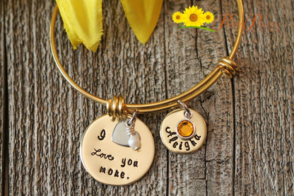 We Love You More Bangle, Personalized Gold Bangle, Hand Stamped, Gift for Grandmother, Children's Name Bracelet, Mother's Day Gift, Birthday