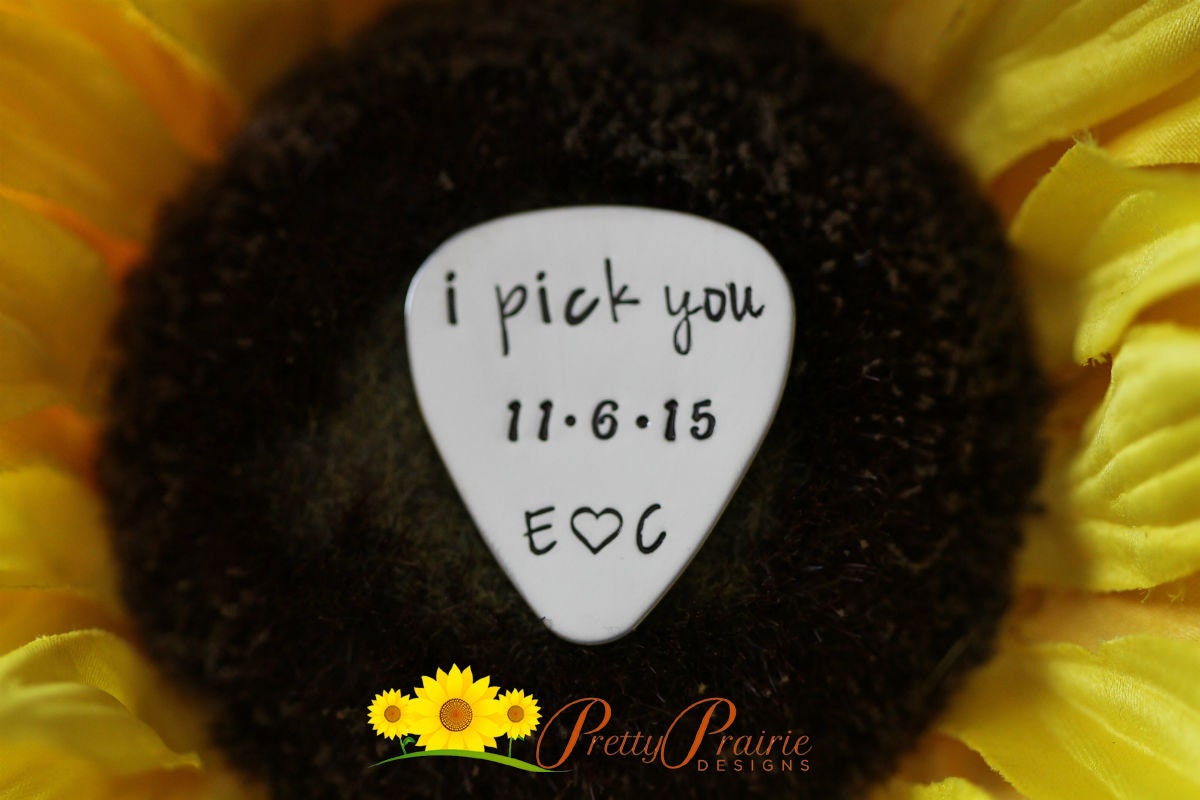 I Pick You Personalized Guitar Pick, Hand Stamped Pick, Birthday Gift for Guitarist, Engagement Present, Special Date Pick, Metal Pick