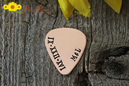 Roman Numeral Guitar Pick, Hand Stamped Pick, Anniversary Gift for Guitarist, Metal Date Pick, Personalized Musician Present, Memorial Pick