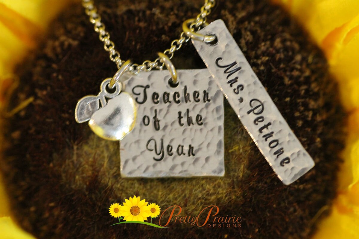 Teacher of the Year Necklace, Best Teacher Gift, Teacher Appreciation, Favorite Teacher,  Teacher Retirement, Personalized Teacher Jewelry