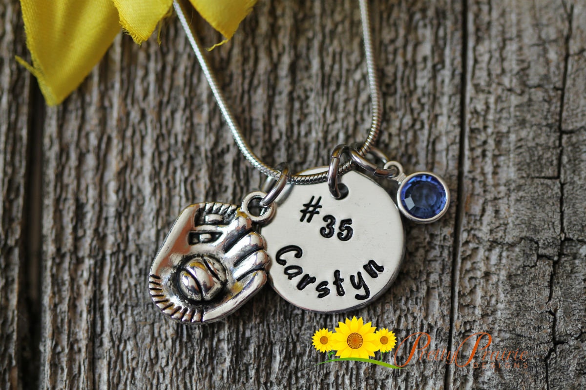 Personalized Ball Mitt Necklace, Softball Jewelry, Baseball, T-Ball Necklace, Catcher Gift, Softball or Baseball Keychain, Ball Player Gift