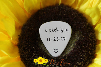 I Pick You Guitar Pick, Personalized Musician Gift, Hand Stamped, Guitar Player Present, Guitar Lover Gift, Metal Guitar Pick, Musical Token