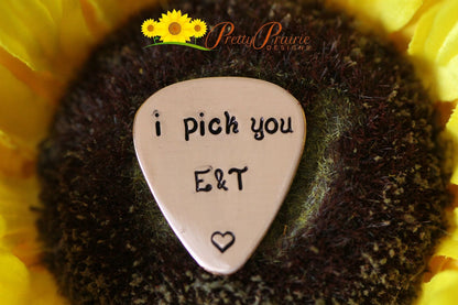 I Pick You with Initials Guitar Pick, Guitar Player Gift, Initial Pick, Musician Present, Hand Stamped Pick, Metal Pick, Promise Gift