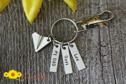 Best Dad Paper Plane Keychain, Silver Plane Key Ring, Pilot or Traveler Gift, Origami Plane Charm, #1 Dad Gift, Personalized, Hand Stamped