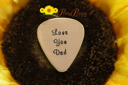 Love You Dad Guitar Pick, Hand Stamped Pick, Father's Day Gift, Gift for Music Lover, Birthday Gift for Dad, Guitarist Gift, Metal Pick