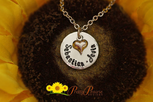 Sweetheart Necklace, Heart Charm, Anniversary, Engagement, Wedding, Love You Jewelry, Handstamped, Valentine, Girlfriend Gift, Mother of Two