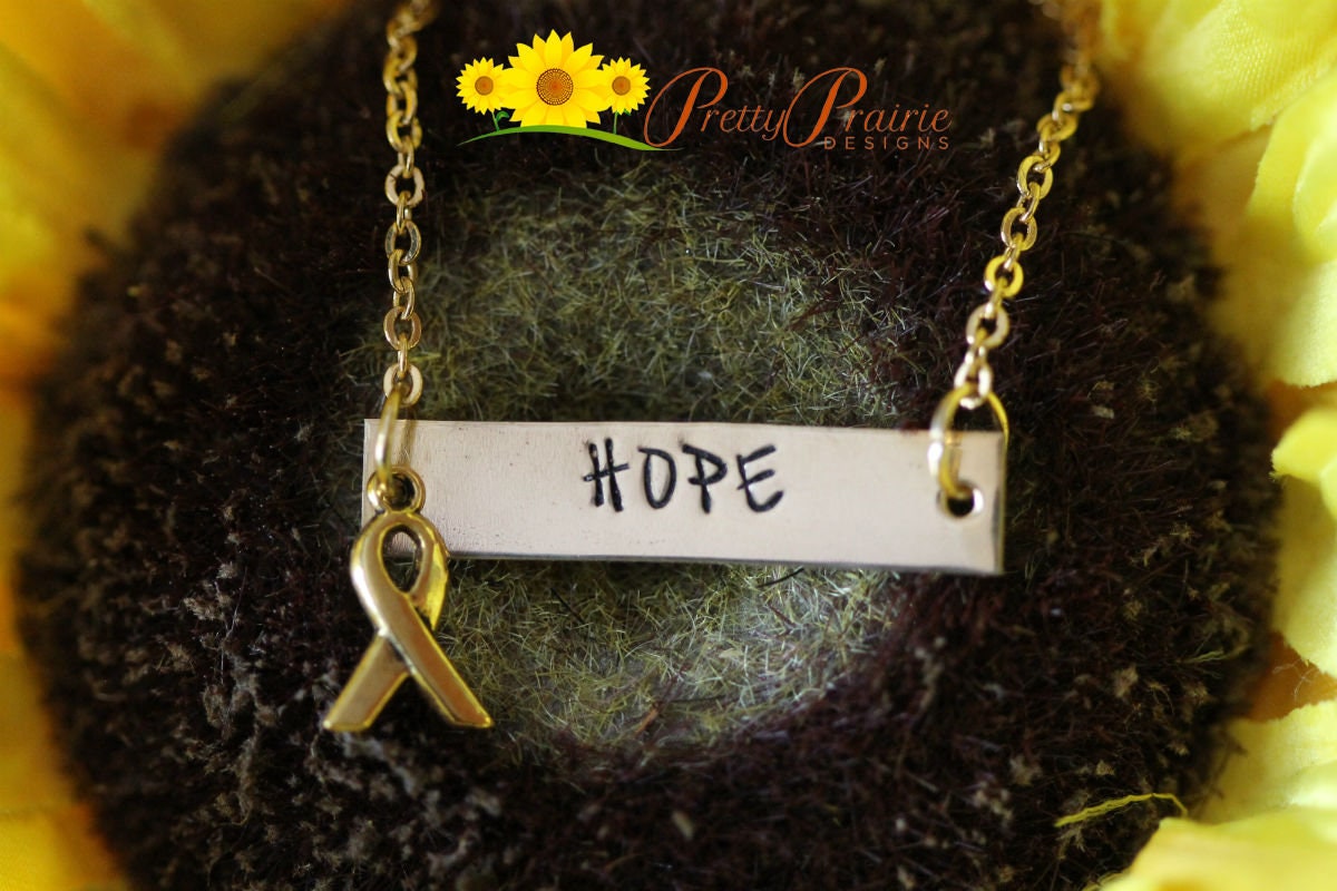 Hope Cancer Bar Necklace, Bracelet, Breast Cancer, Cancer Survivor, Inspirational Jewelry, Fight for a Cure, Ribbon Charm, Cancer Family