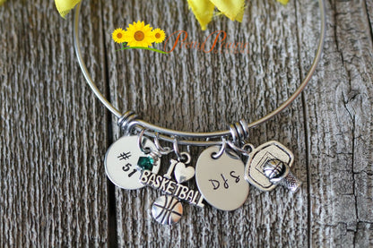 Initial Basketball Bangle, Basketball Mom Gift, Basketball Girlfriend, Sports Jewelry, Hand Stamped, Basketball Bracelet, Personalized