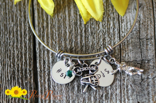 Initial Lacrosse Bangle, Lacrosse Mom Bracelet, Lacrosse Player Gift, Lacrosse Girlfriend Gift, Hand Stamped, Personalized, Lacrosse Jewelry