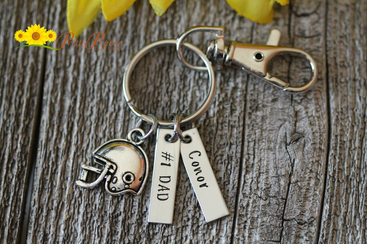 Football Helmet Tag Keychain, Personalized, Dad Gift, Hand Stamped, Football Coach Gift, Football Fan, Father's Day Present, Gym Bag Tag